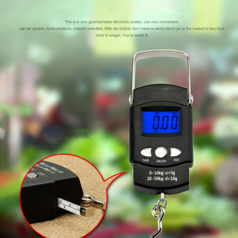 Cân điện tử mini 110lb/ 50kg màn hình lcd có móc treo