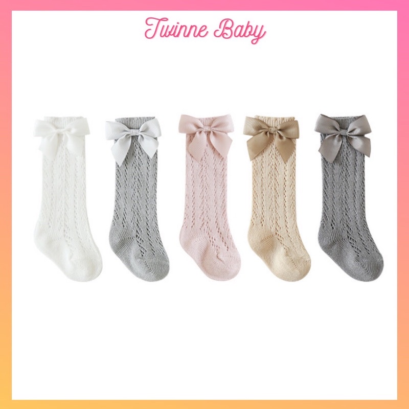 Tất nơ sơ sinh, tất bé gái, vớ trẻ em co giãn chất liệu cotton cho bé 0-3 tuổi