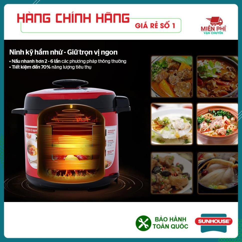 NỒI ÁP SUẤT ĐIỆN SUNHOUSE SHD1767, NỒI ÁP SUẤT ĐIỆN TỬ, đa chức năng nấu nướng, chống dính Whitford siêu bền.