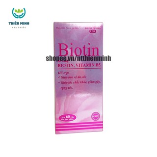 Viên uống BIOTIN bổ sung biotin+vitamin B5 giúp giảm rụng tóc, bảo vệ da, chắc móng – Hộp 60 viên