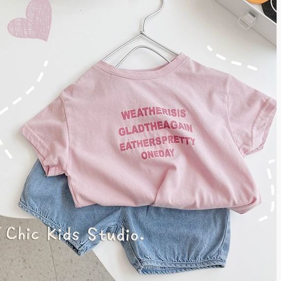 Áo Thun 100% cotton Tay Ngắn Cổ Tròn Màu Hồng Dễ Phối Đồ Cho Bé