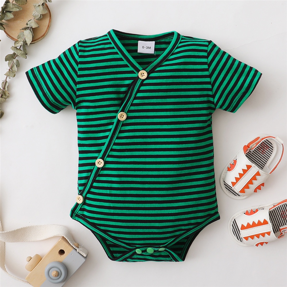 Áo liền quần Mikrdoo vải cotton tay ngắn kẻ sọc dễ thương cho bé trai sơ sinh 0-18 tháng tuổi