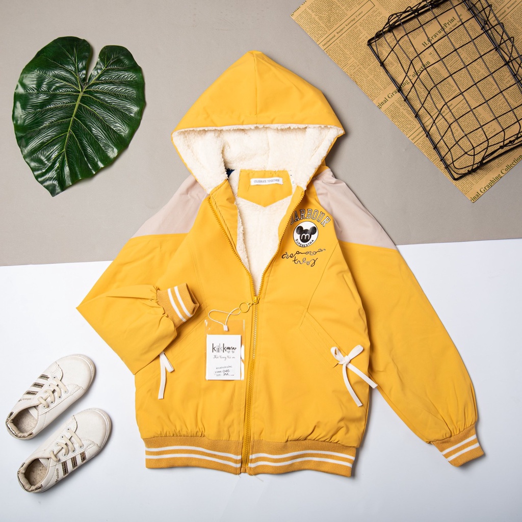 Áo gió cho bé gái lót lông có mũ cao cấp 5-12 tuổi 17-30kg