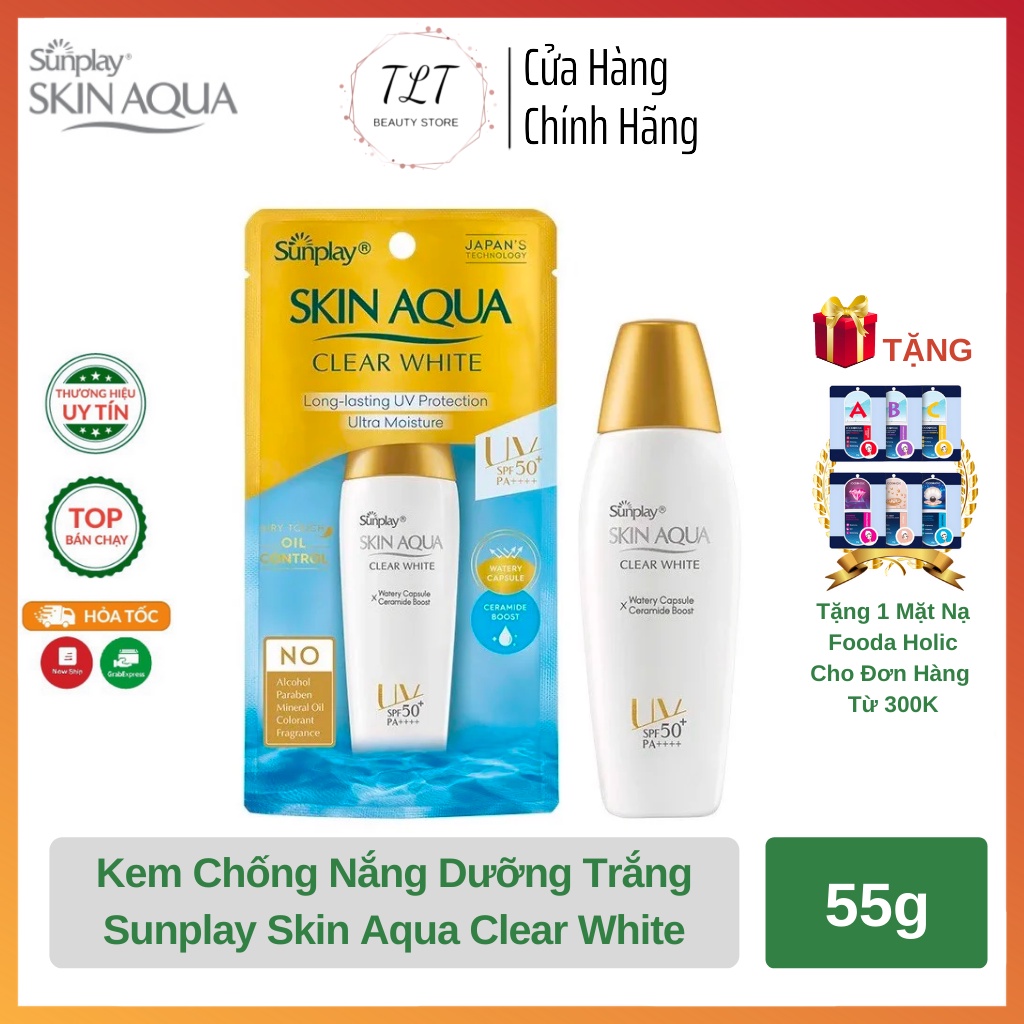 Kem Chống Nắng Sunplay Skin Aqua Clear White 55g Dạng Sữa Nắp Vàng Dưỡng Da Trắng Mịn SPF50+ - KCN