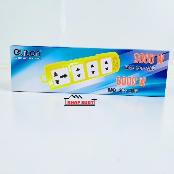 Ổ cắm điện chịu tải 6000W ELITON 4 ổ cắm, lõi sứ chống cháy, vỏ nhựa chịu va đập, lò xo tăng lực kẹp, nhựa PC chống cháy