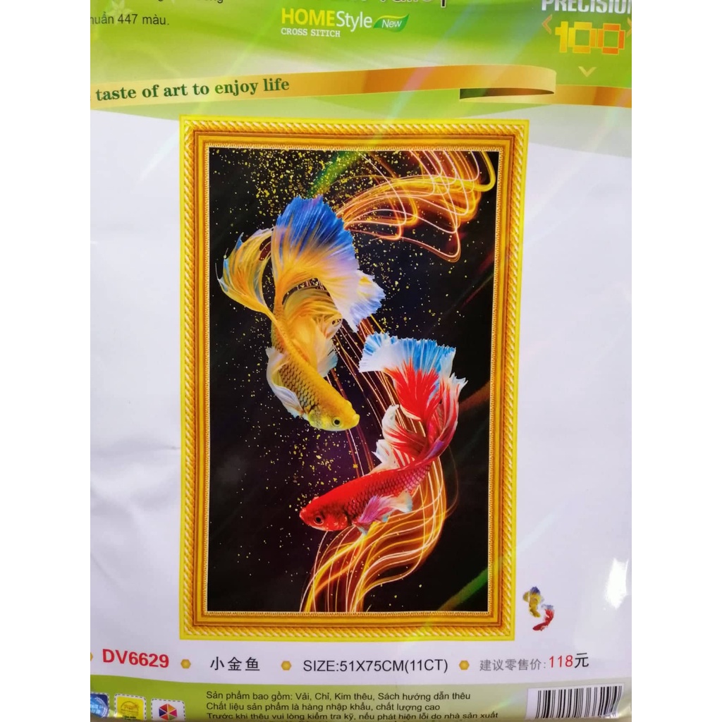 Tranh thêu chữ thập 2 con cá koi DV6629