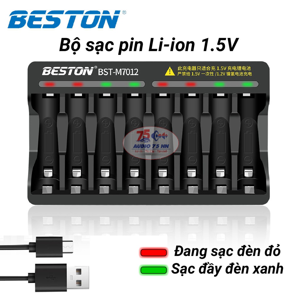 {Chính hãng} Bộ sạc pin 8 khe AA/AAA Beston M7012 sạc nhanh tự ngắt cao cấp ( chỉ dành cho pin Li-ion 1.5V)