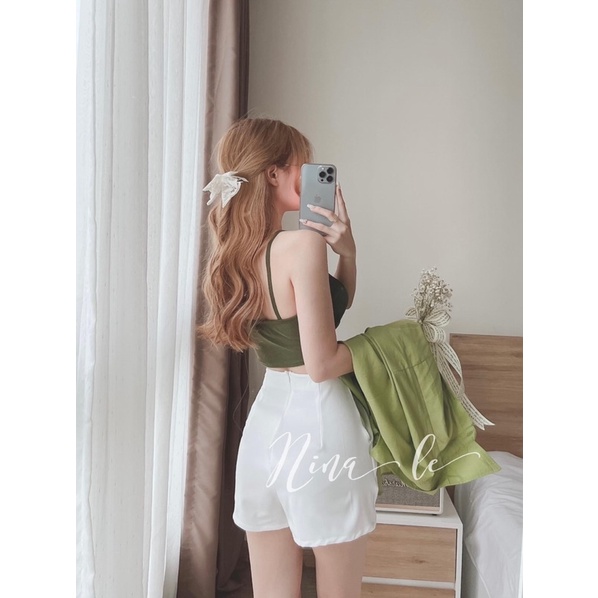 [New]SET 3CT ÁO 2S LEN TĂM MIX SƠMI XANH BƠ+QUẦN SOOC TRẮNG năng động