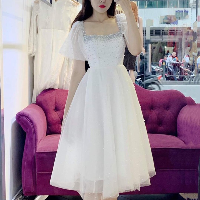 Đầm xoè dự tiệc xếp tầng tay dài TRIPBLE TDRESS - Free size dưới 54kg