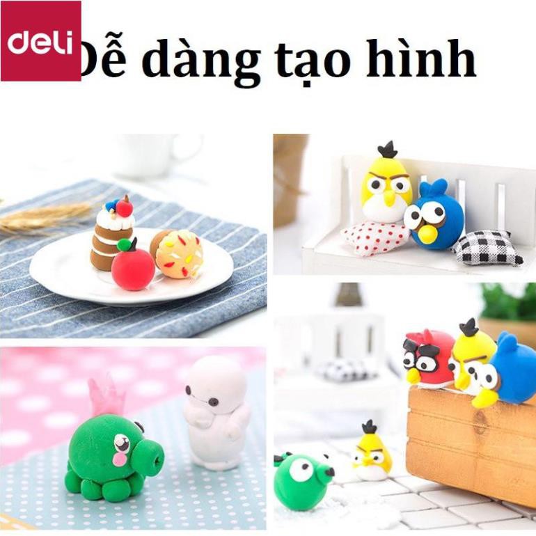 Đất nặn nhiều màu Deli - Chất liệu an toàn - có khuôn kèm - 12/24 màu - 01 hộp nhựa có quai xách - 7022/7021 [Deli]