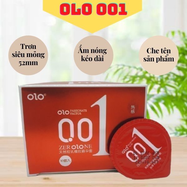 Bao cao su OLO 001 đỏ / bao cao su siêu mỏng 0.01mm, siêu ấm hộp 10 bcs - olo kéo dài thời gian quan hệ