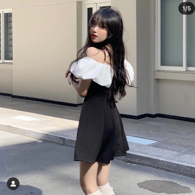 RINGELY DRESS - ĐẦM ĐEN PHỐI BÈO TRẮNG CÓ MÚT | BigBuy360 - bigbuy360.vn