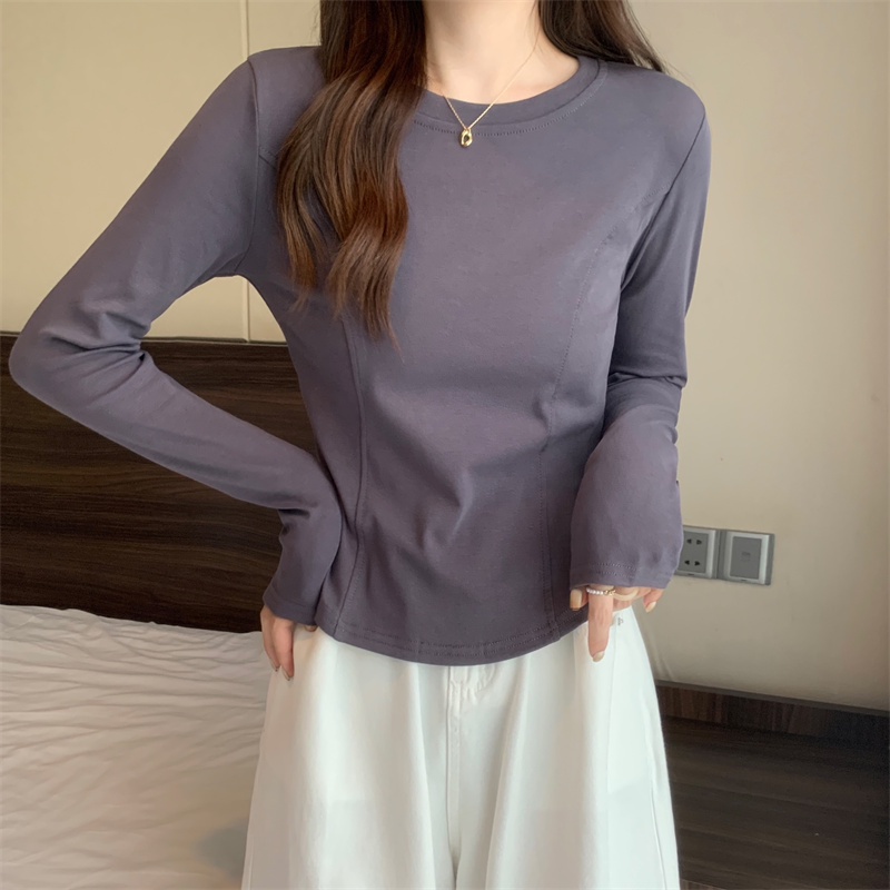 IELGY    Áo Thun Tay Dài Dáng Ôm Màu Trắng Thời Trang Cho Nữ