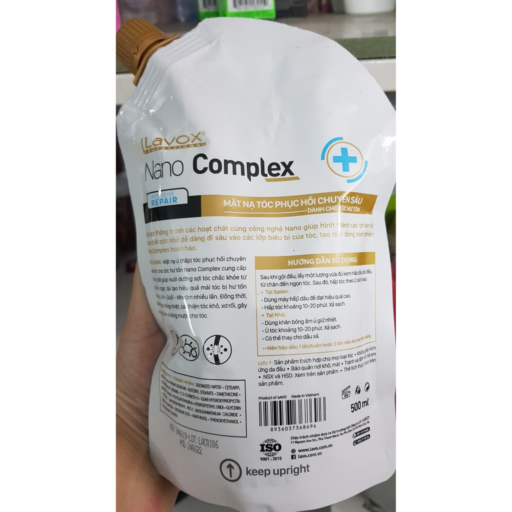 túi hấp PHỤC HỒI CHUYÊN SÂU DÀNH CHO TÓC HƯ TỔN LAVOX NANO COMPLEX 500ML