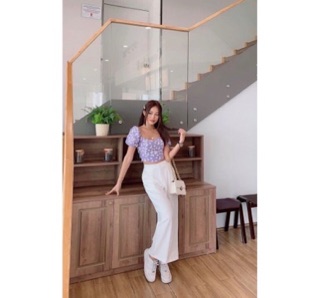 Áo crop hoa cúc cột nơ sau