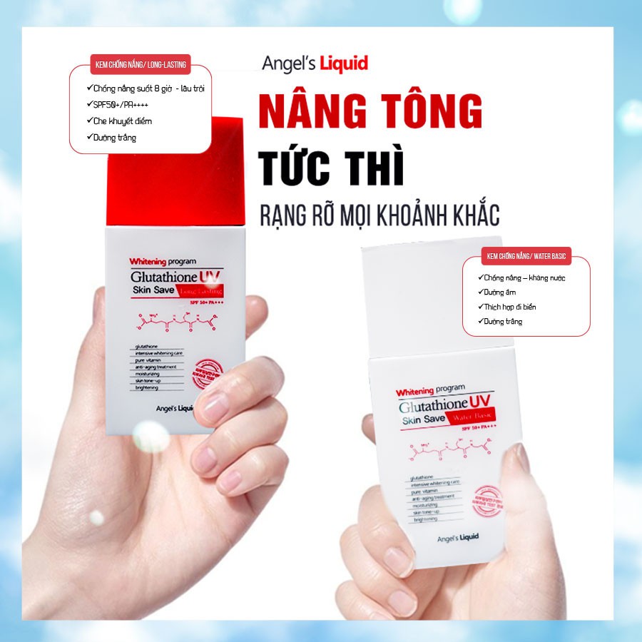 Kem Chống Nắng Angel’s Liquid Whitening Program Glutathione UV Skin Save Long Lasting SPF50+ PA+++ 50ml