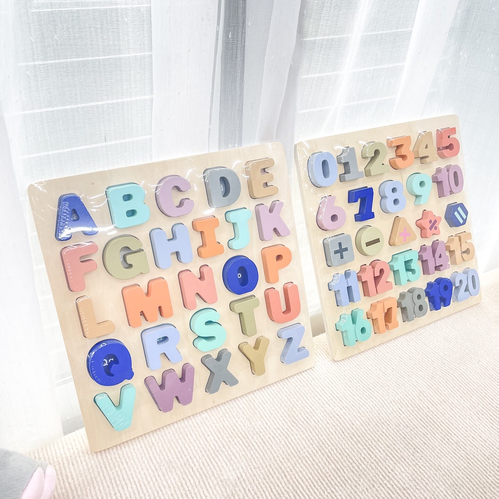 Bộ bảng đồ chơi gỗ chữ cái và số học
