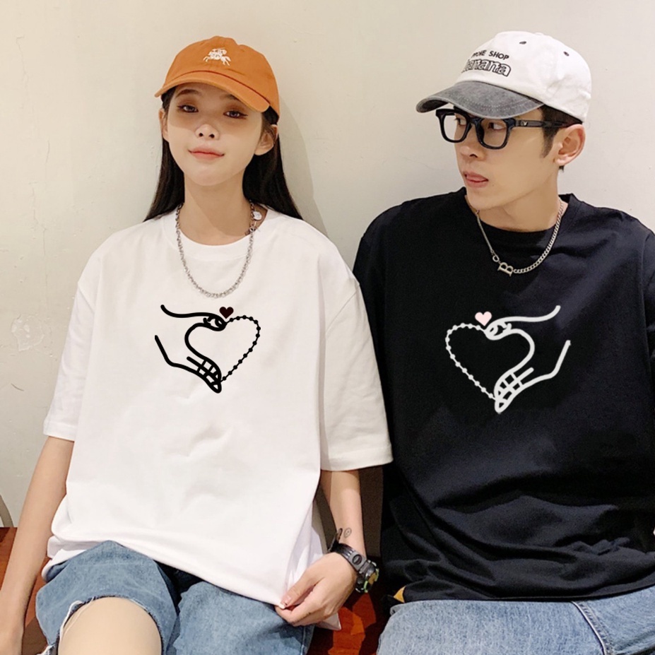 Áo thun đôi tình yêu tim tay , fom rộng ý nghĩa, chất liệu thun cton 100% cao cấp