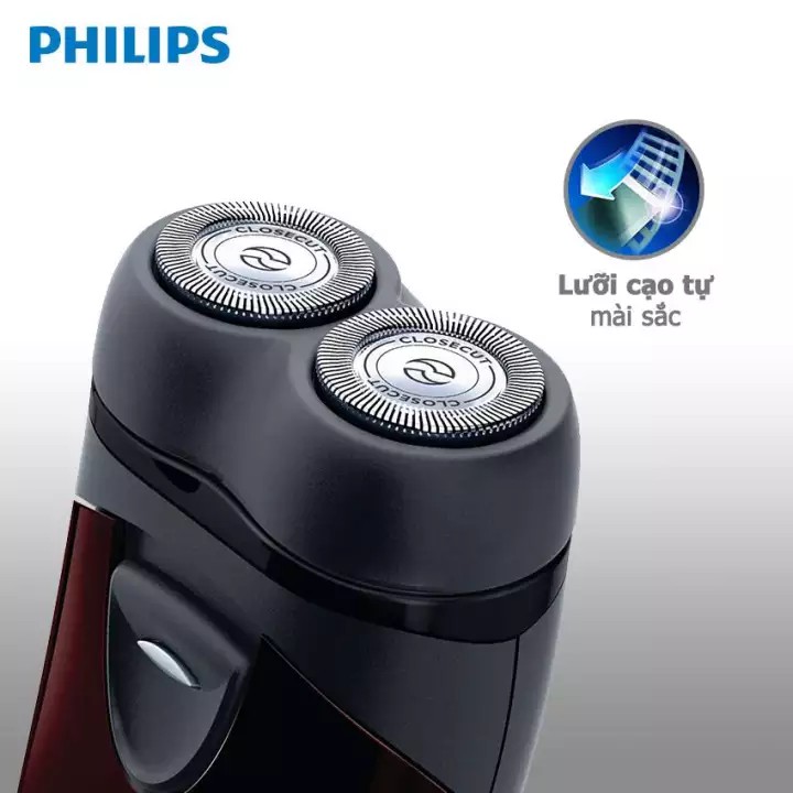 Máy cạo râu Philips PQ206 (Nâu) lưỡi dao xoay tròn - Hàng phân phối chính hãng - Máy sử dụng pin AA tiện thay thế, có th