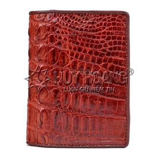 Ví nam da cá sấu đan viền gai lưng kiểu đứng màu nâu đỏ PH2255