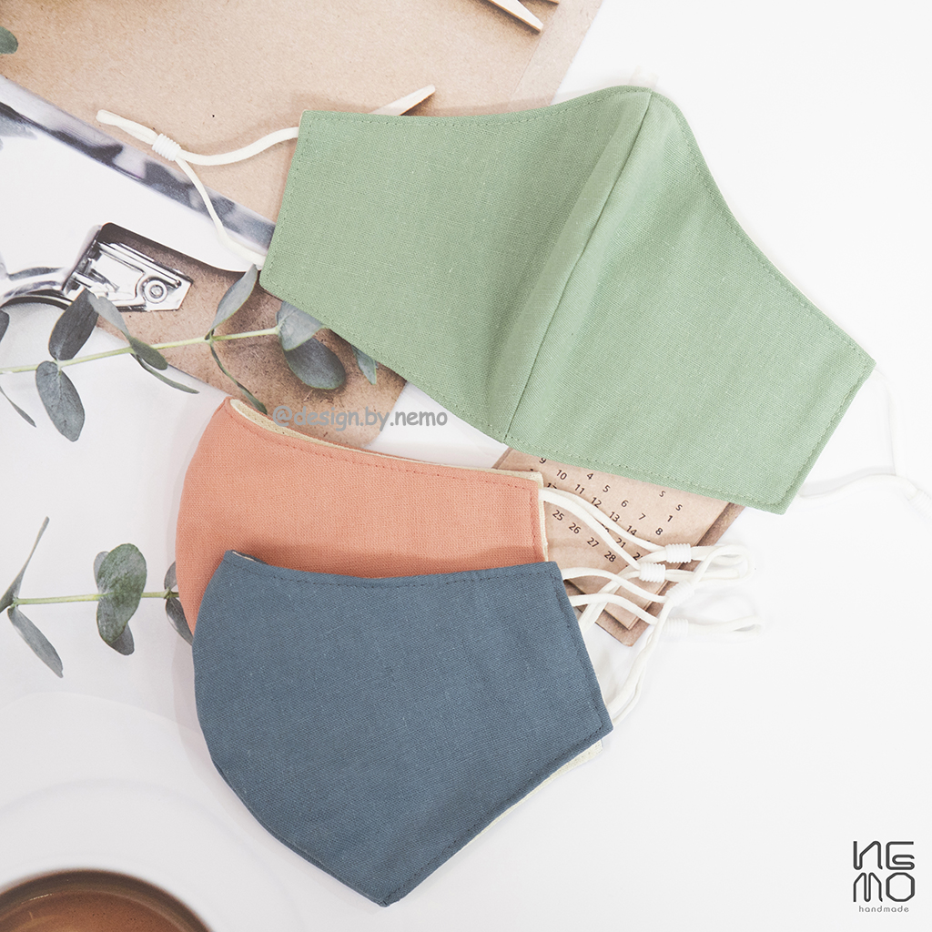 Khẩu Trang Vải Linen Cao Cấp 3 Lớp Màu Trơn Nemo Handmade, Có Nút Tăng Giảm Dây Tiện Lợi - KT3M | BigBuy360 - bigbuy360.vn
