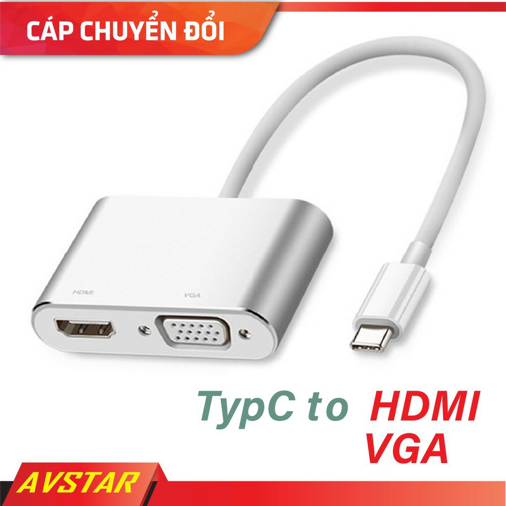 Cổng/cap Chuyển Đổi USB đa năng Type-C Sang VGA HDMI, Type-C sang HDMI 4K x2 K, VGA chuẩn 30Hz (đầu cái) vỏ nhôm