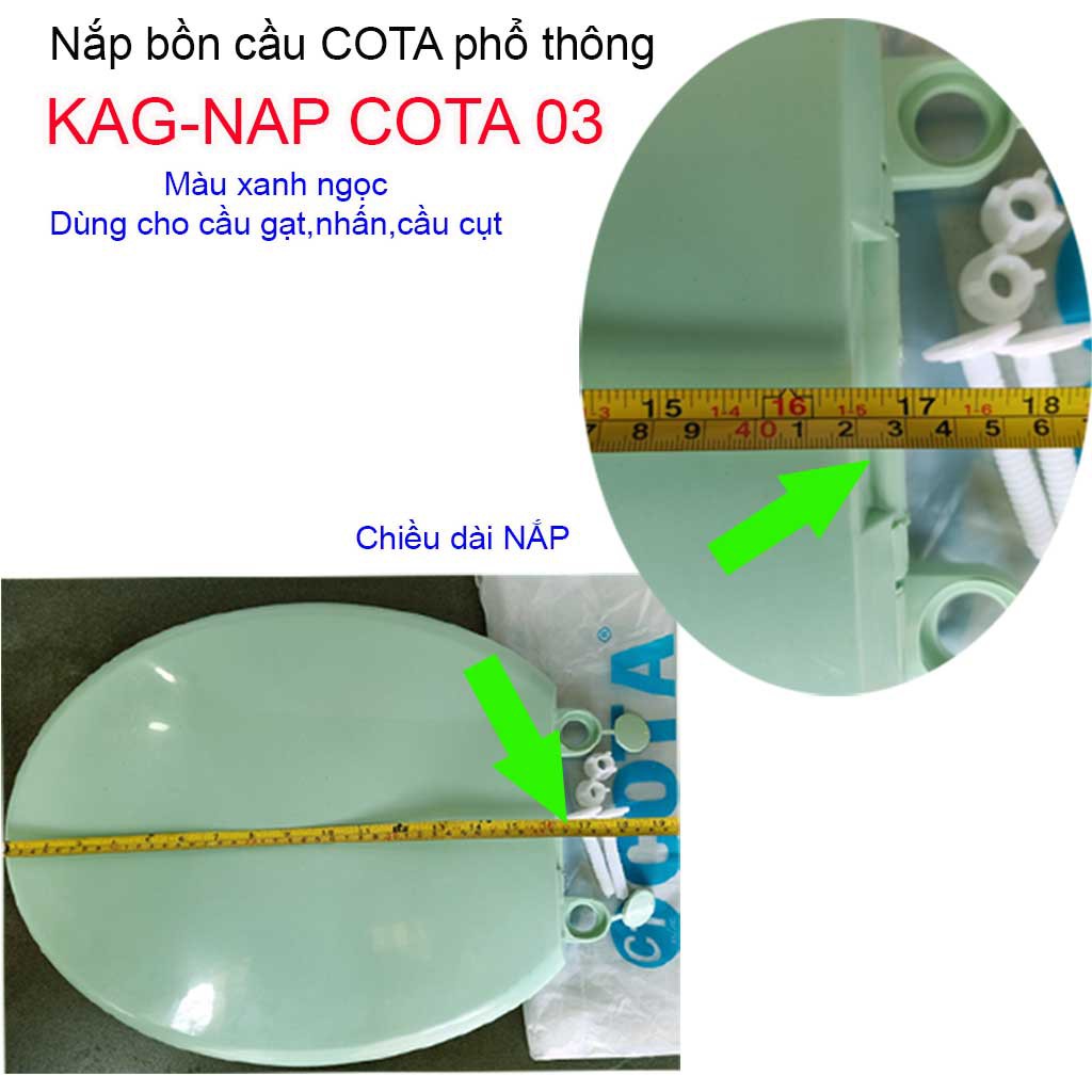 Nắp đậy bàn cầu Cota, Nắp bồn cầu phổ thông màu xanh ngọc giá sỉ KAG-NAP Cota03