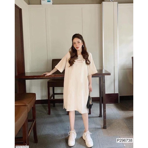 Đầm Suông - Váy suông Cotton Form Rộng in Chữ Ema, Có Size Đến 75kg