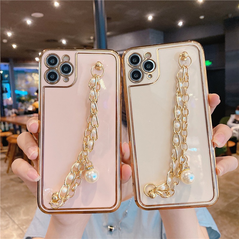 Ốp điện thoại mềm mạ viền 6d có dây đeo thích hợp cho iPhone 12 11 Pro Max 7 + 8plus X Xs Max Xr Se 2020
