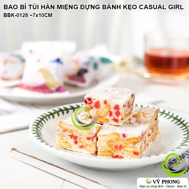 BAO BÌ TÚI HÀN MIỆNG 7x10CM ĐỰNG BÁNH KẸO LỄ TẾT IN HÌNH CÔ GÁI CASUAL LÀM QUÀ TẶNG CÁC DỊP XUÂN NĂM MỚI BBK-0128