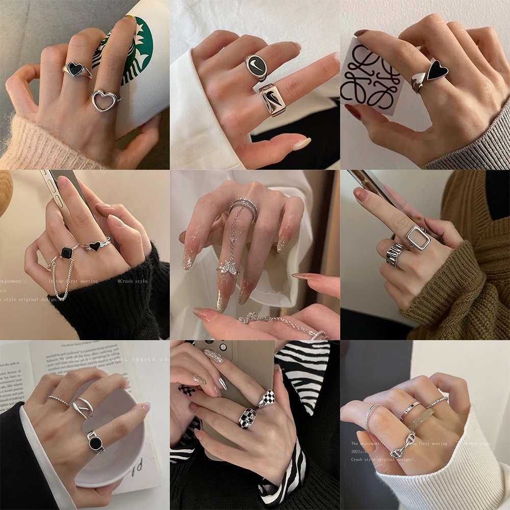 Set nhẫn nữ AY màu bạc nhiều kiểu dáng thời trang