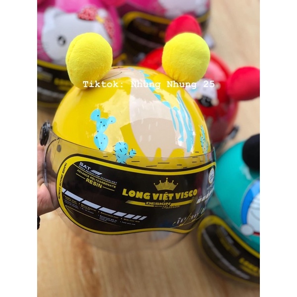 Mũ bảo hiểm lót nâu có kính cho bé 1-6tuổi chính hãng, Nón bảo hiểm trẻ em màu sắc , Nón hình đáng yêu có kính cho bé