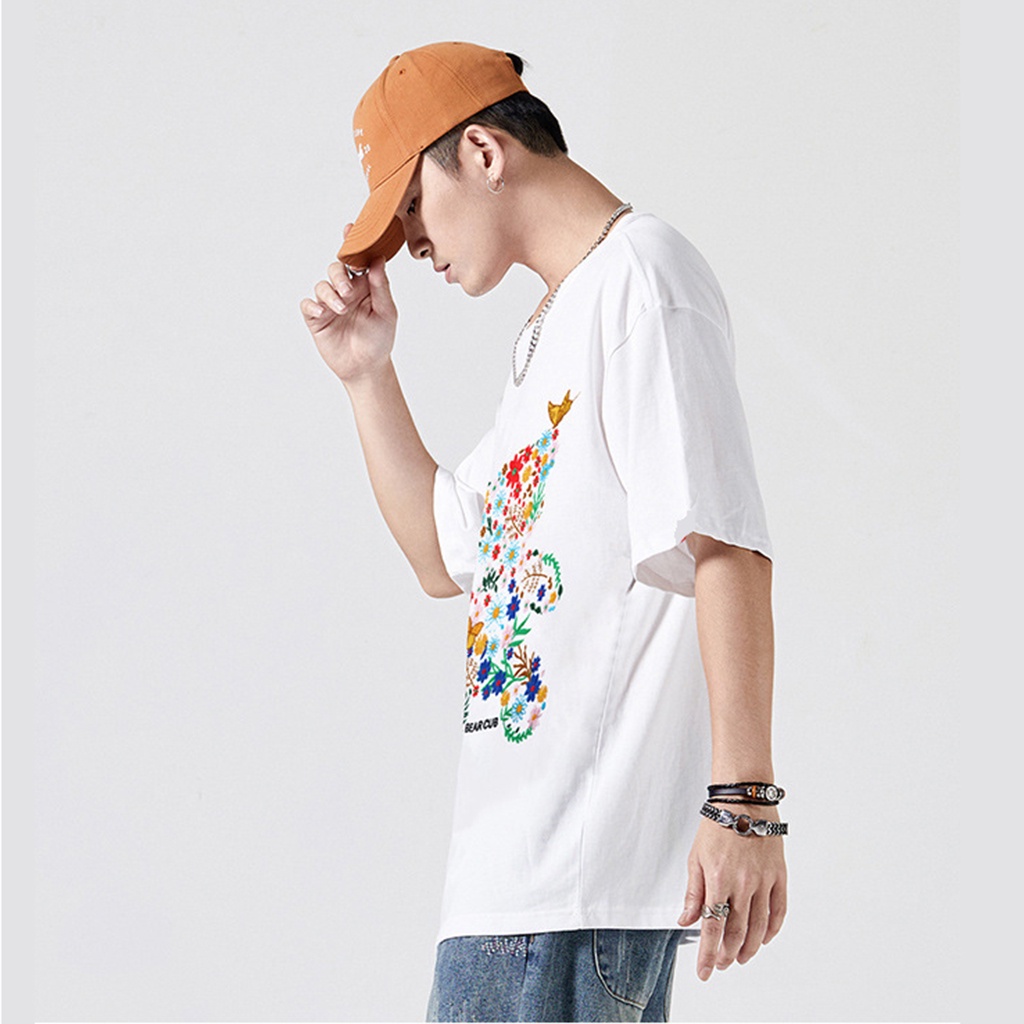 Áo thun tay lỡ AMIHOUSE gấu hoa unisex