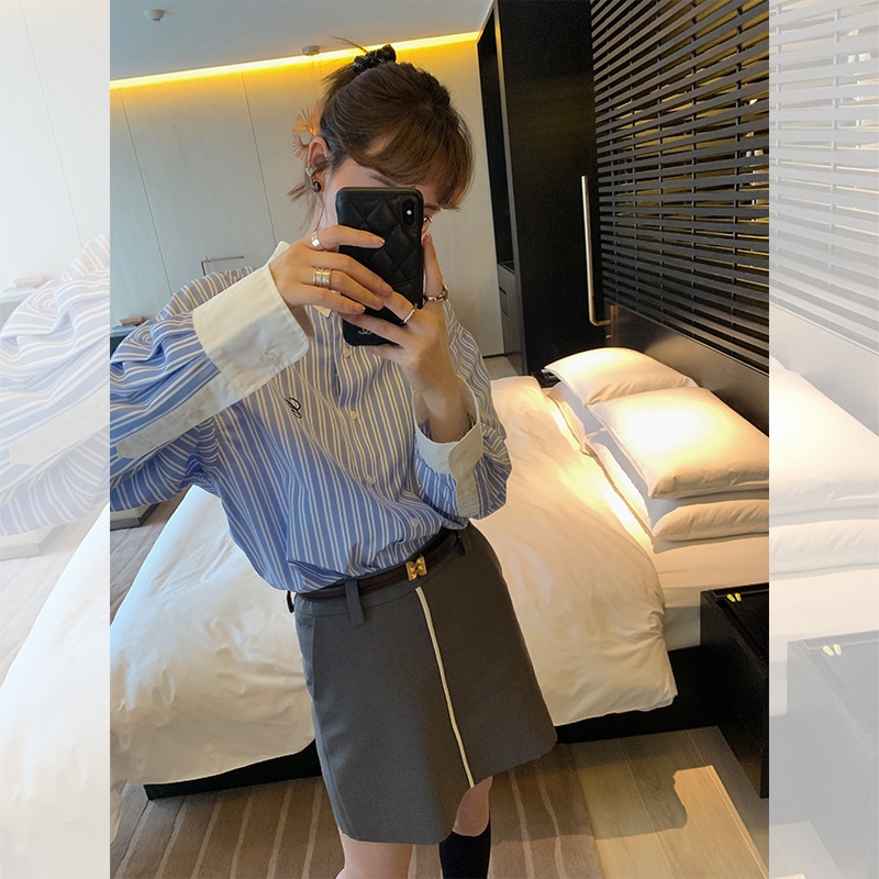 Áo Sơ Mi Tay Dài Dáng Rộng Họa Tiết Thêu Sọc Thiết Kế Mỏng Thời Trang Mùa Xuân Mới