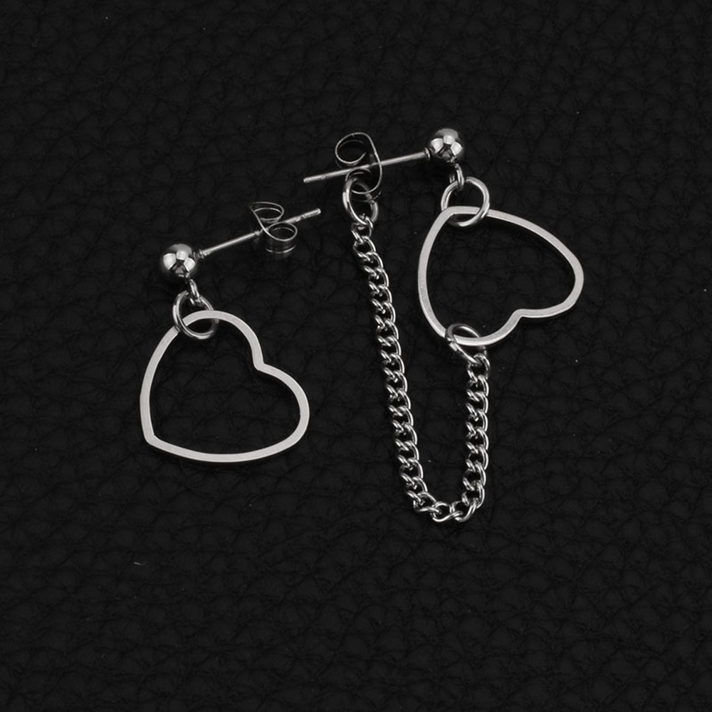 Khuyên Tai Dạng Chuỗi Trái Tim Nhiều Màu Bằng Thép Không Gỉ Phong Cách Hàn Quốc Cho Nữ