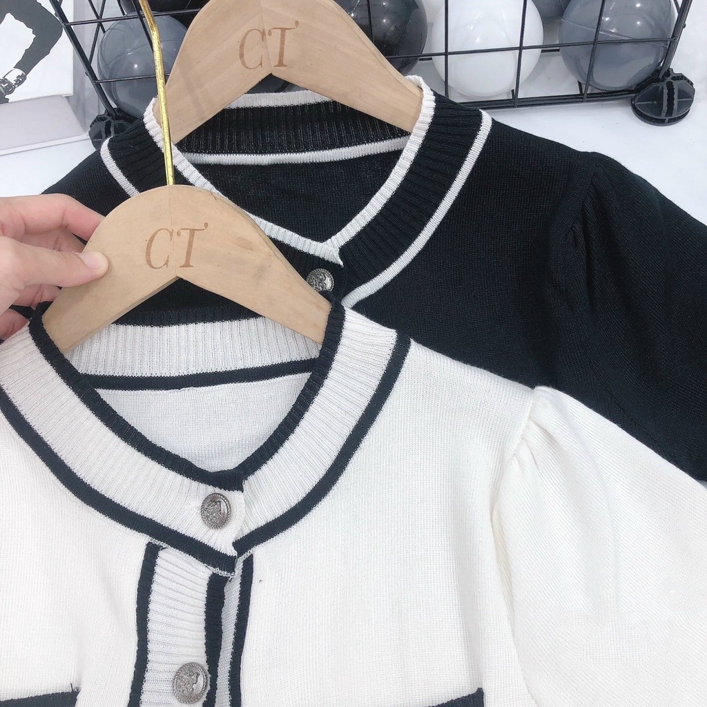 Áo Croptop Dệt Kim Đen Trắng Tay Ngắn Hàng Quảng Châu Cao Cấp Ailee