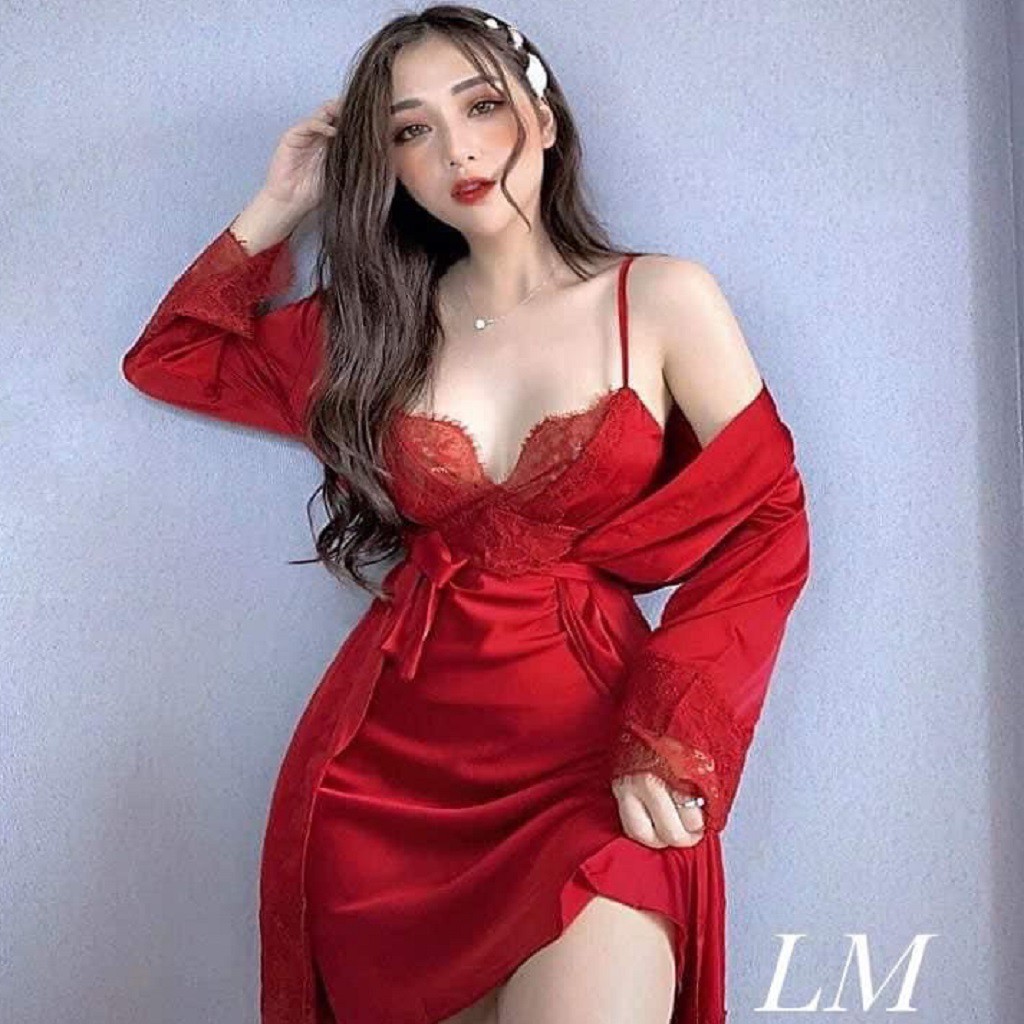 Đồ Ngủ Sexy ❣️ ❣️ Sét Yếm  Kèm Áo Choàng Vải Satin Chất Siêu Mát Dáng Siêu Xinh | BigBuy360 - bigbuy360.vn
