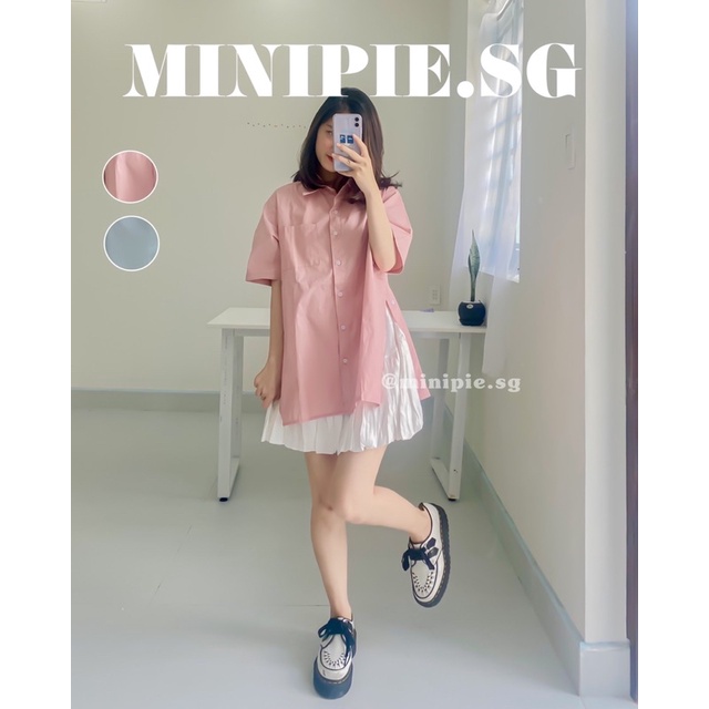 (Có sẵn) Áo Sơmi Nữ Tay Ngắn Hàn Quốc Xẻ Tà 2 Bên Đi Học BackToSchool Minipie