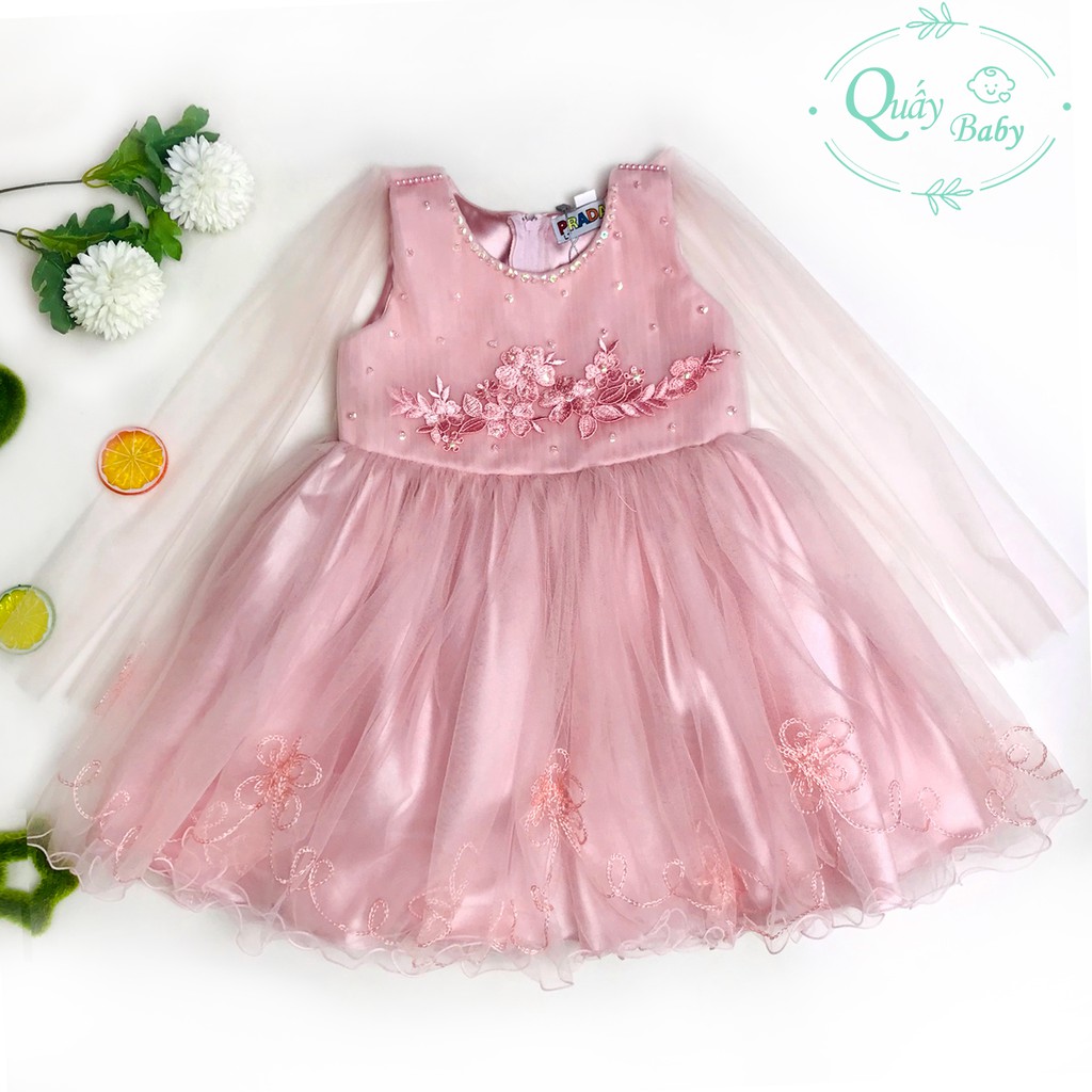 Đầm sát nách công chúa xòe size đại màu xanh và màu hồng ruốc cho bé gái