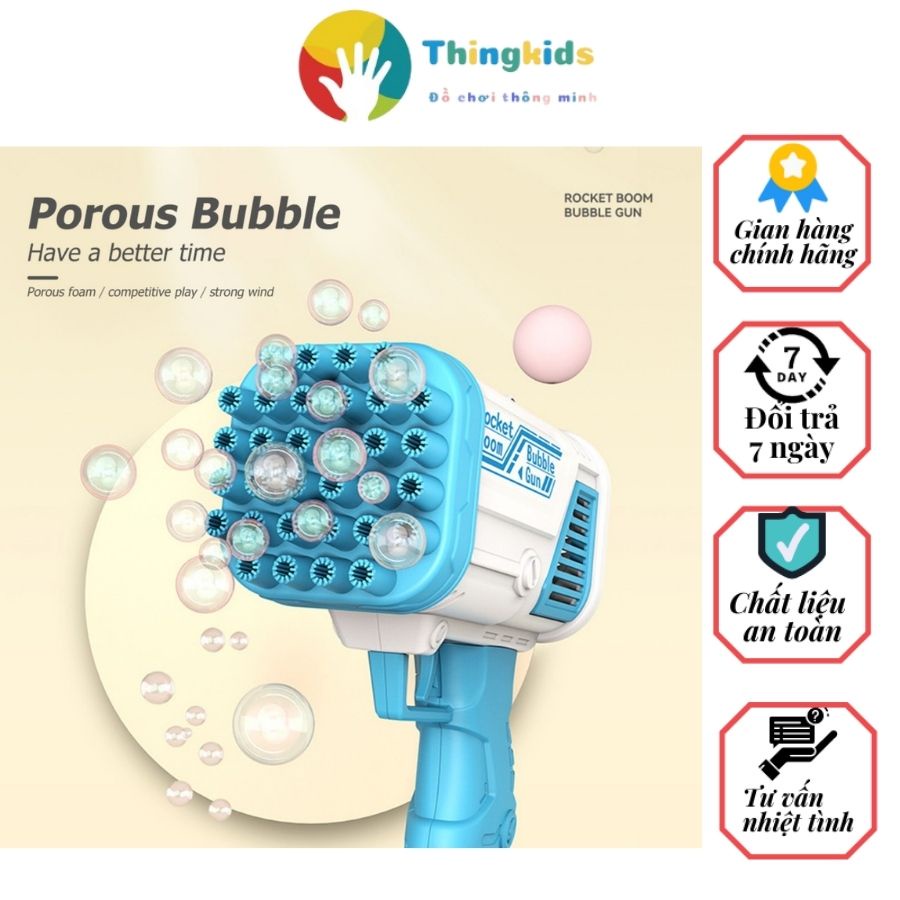 Máy bắn bong bóng loại to lớn nhất 76 nòng siêu mạnh,l kèm dung dịch pha sẵn an toàn cho bé -  Thingkids