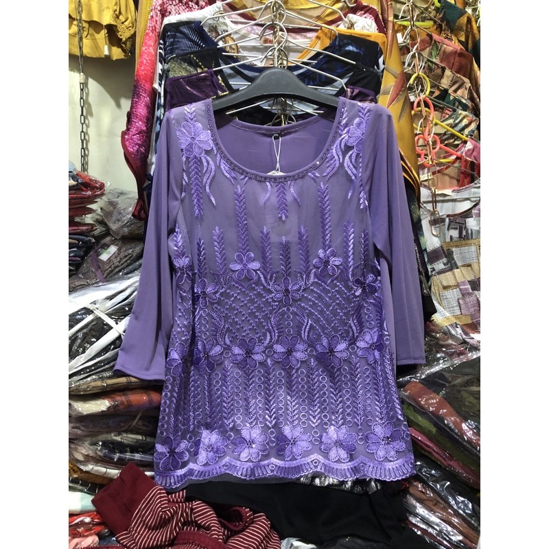 Áo thun voan trung niên giao hoa văn ngẫu nhiên