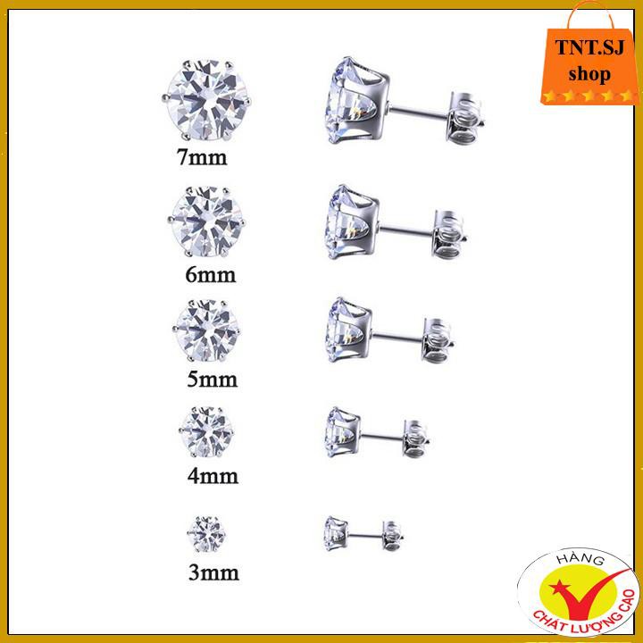 ( HÀNG ĐẸP) BÔNG TAI NAM ĐÁ TRÒN TRẮNG CHẤU INOX KHÔNG ĐEN BT141