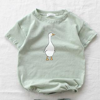 [Happy Little World] Áo liền quần cho bé phong cách mùa hè Áo liền quần nửa tay cho bé Hàn Quốc Áo liền quần cho bé Hoạt hình đơn giản Goose Cotton nguyên chất Áo liền quần một mảnh