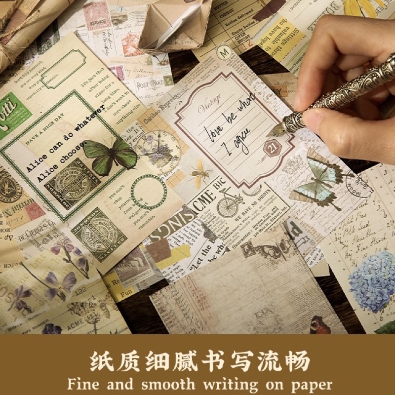 Set Mix 20 Tờ Giấy Nền 7,5x11cm Kraft Hình Khung Hoa Bướm Cây Cối Tem Tag Thư Vintage Decor Sổ BulletJournal
