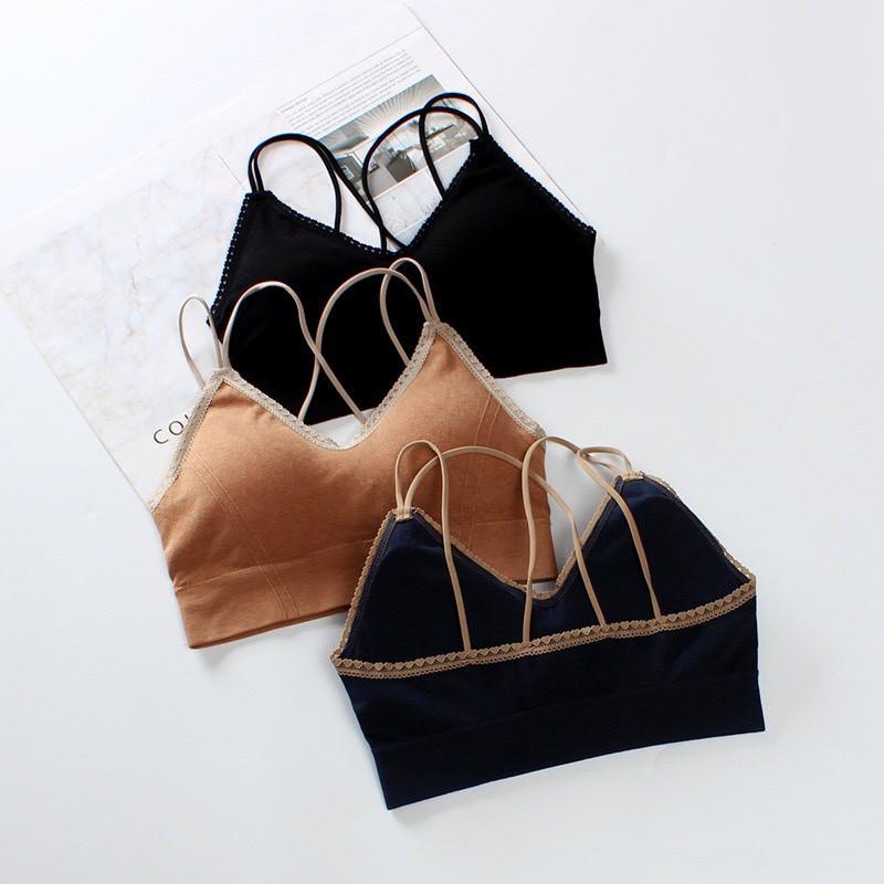 Áo bra nữ len tăm dây chéo thể thao nâng ngực🎀FREESHIP🎀 Áo bralette coton mềm không gọng mút mỏng 2116