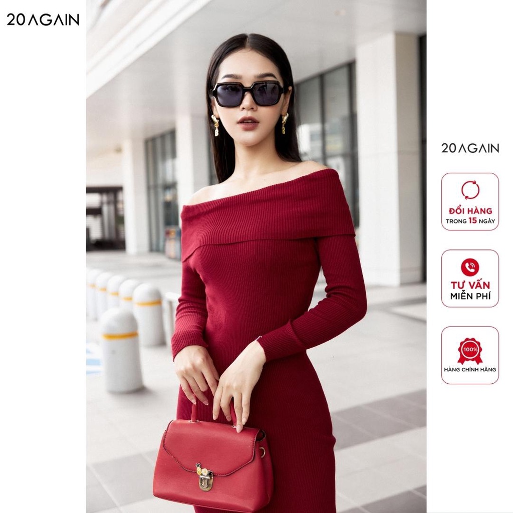 Váy len ôm body trễ vai 20AGAIN, thiết kế basic, tôn dáng DLA0073 | BigBuy360 - bigbuy360.vn