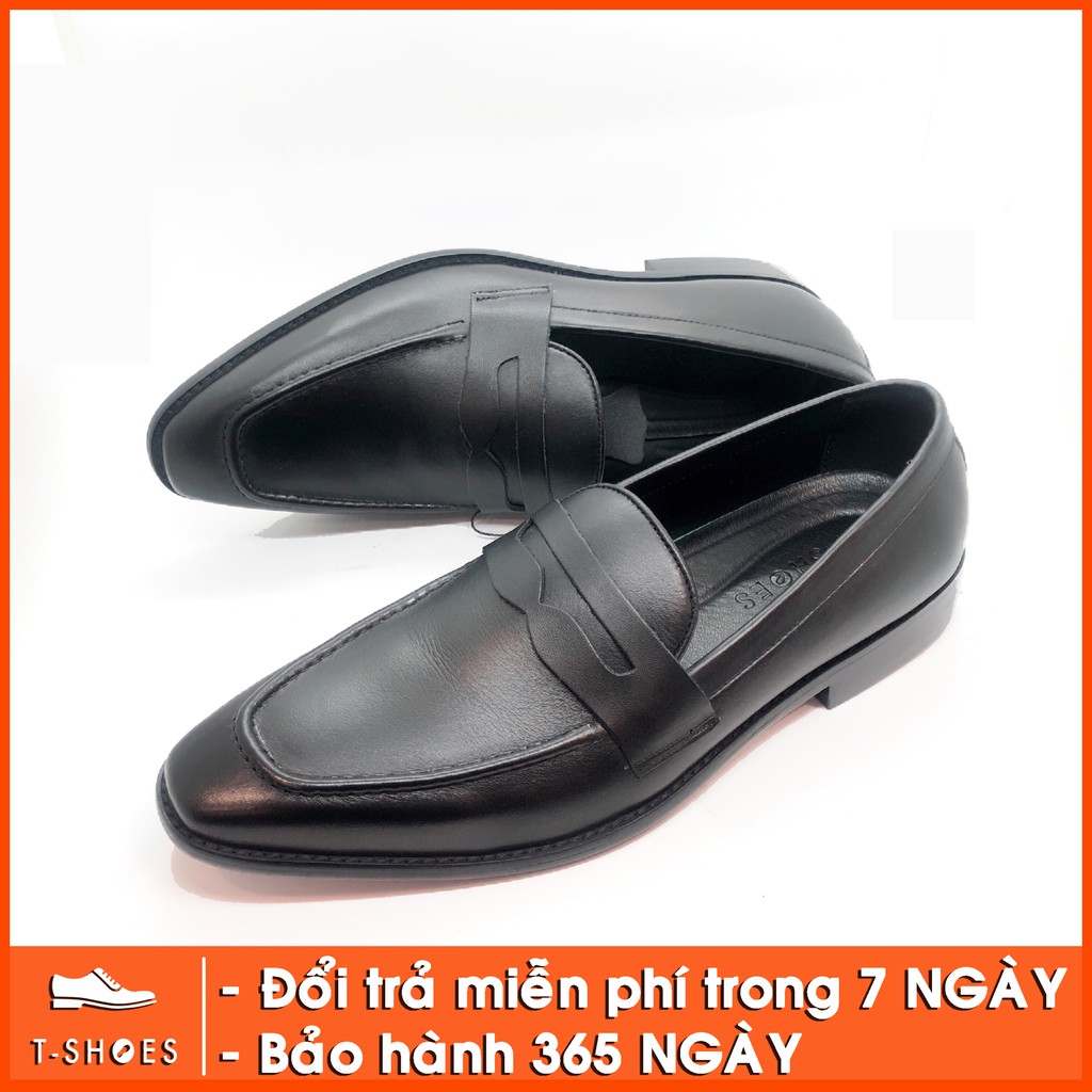Giày nam Penny Loafer da lì mũi nhọn màu đen