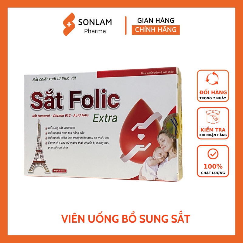 Viên uống Bổ Sung Sắt Folic Extra Hộp 30 viên, Chiết xuất từ thực vật