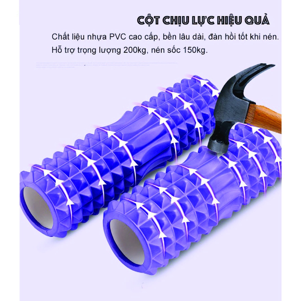 Con lăn Yoga Massage Foarm Roller, ống trụ lăn xốp thể thao giãn cơ có gai roam rollet cao cấp A3002