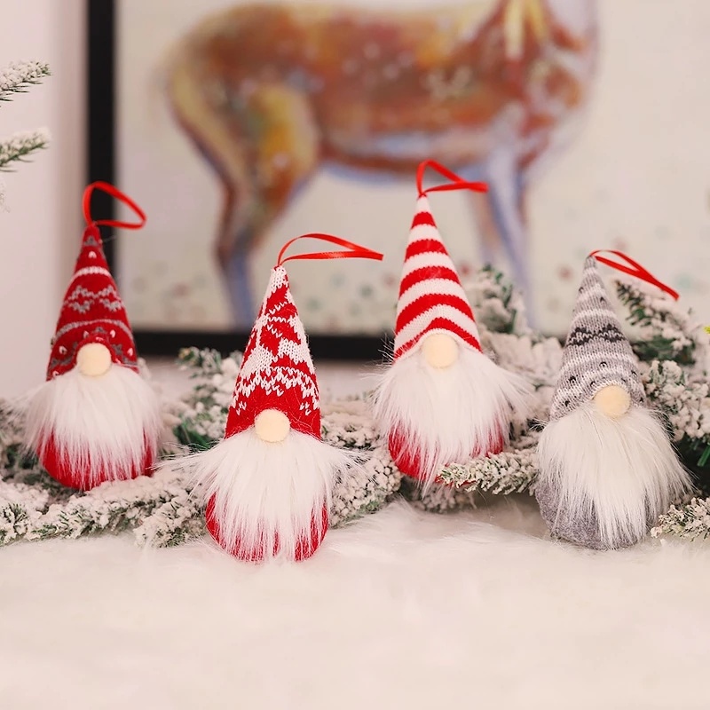Set 6 Búp Bê Hình Ông Già Noel Đội Mũ Len Mini Không Mặt Trang Trí Cây Thông Giáng Sinh
